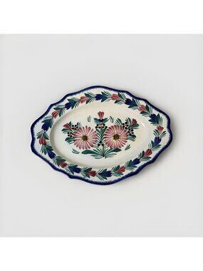 HB Henriot Quimper France 12” Plate Flowers Vintage Pink Red Blue Fleuri Platter